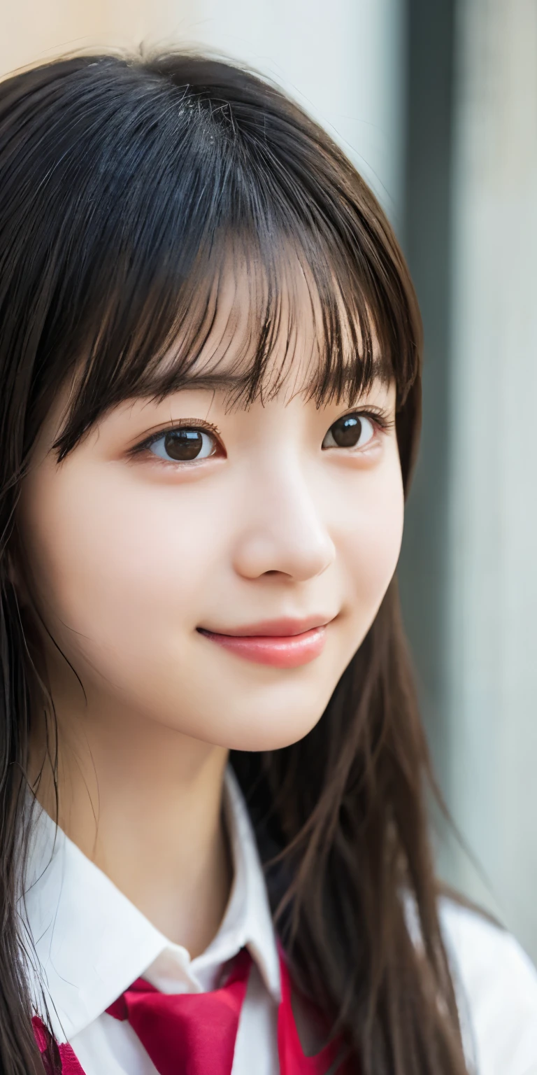 1 girl, (Please wear your high school uniform:1.2), (13 years old:1.5), (original Cai Neihua), Young Face, Cute face, (RAW Photos, highest quality), (Realistic, Photorealistic:1.4), Flying debris, Sharp focus, Very delicate and beautiful, Very detailed, 2k wallpaper, wonderful, finely, Very detailed CG Unity 8K 壁紙, Very detailed, High resolution, Soft Light, Beautiful detailed girl, Very detailed目と顔, Beautiful and detailed nose, Beautiful and detailed, Blake Springs Street Corner, Cinema Lighting, Perfect Anatomy, Slender body, Straight and long, Long Hair, Parted bangs, An innocent smile, (Looking at the audience),