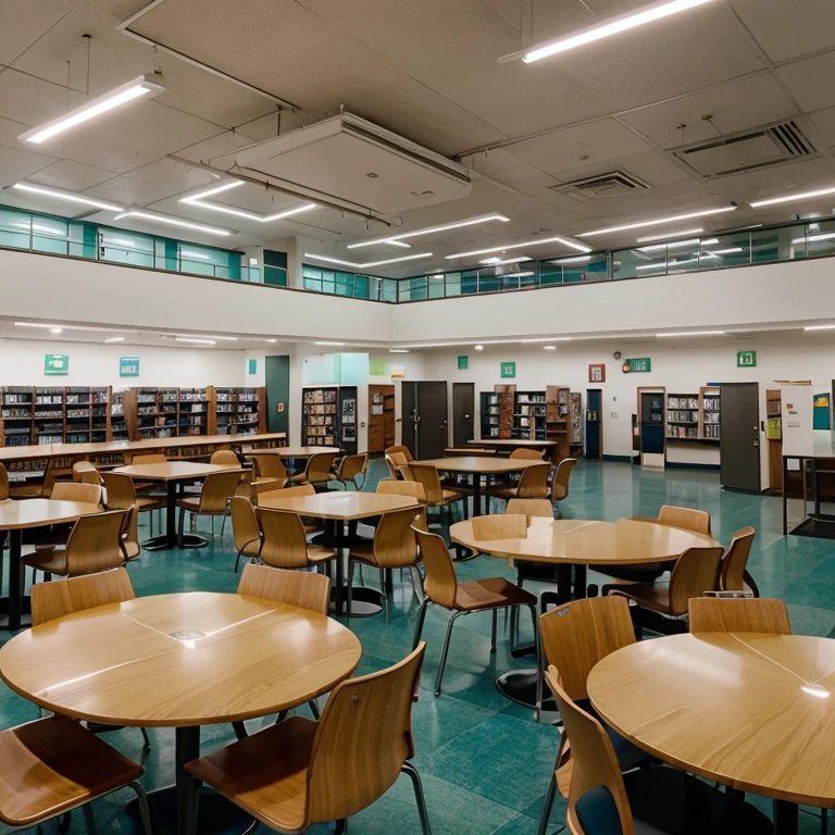 Biblioteca com janelas de vidro de frente pra lagoa em formato circular com cafeteria