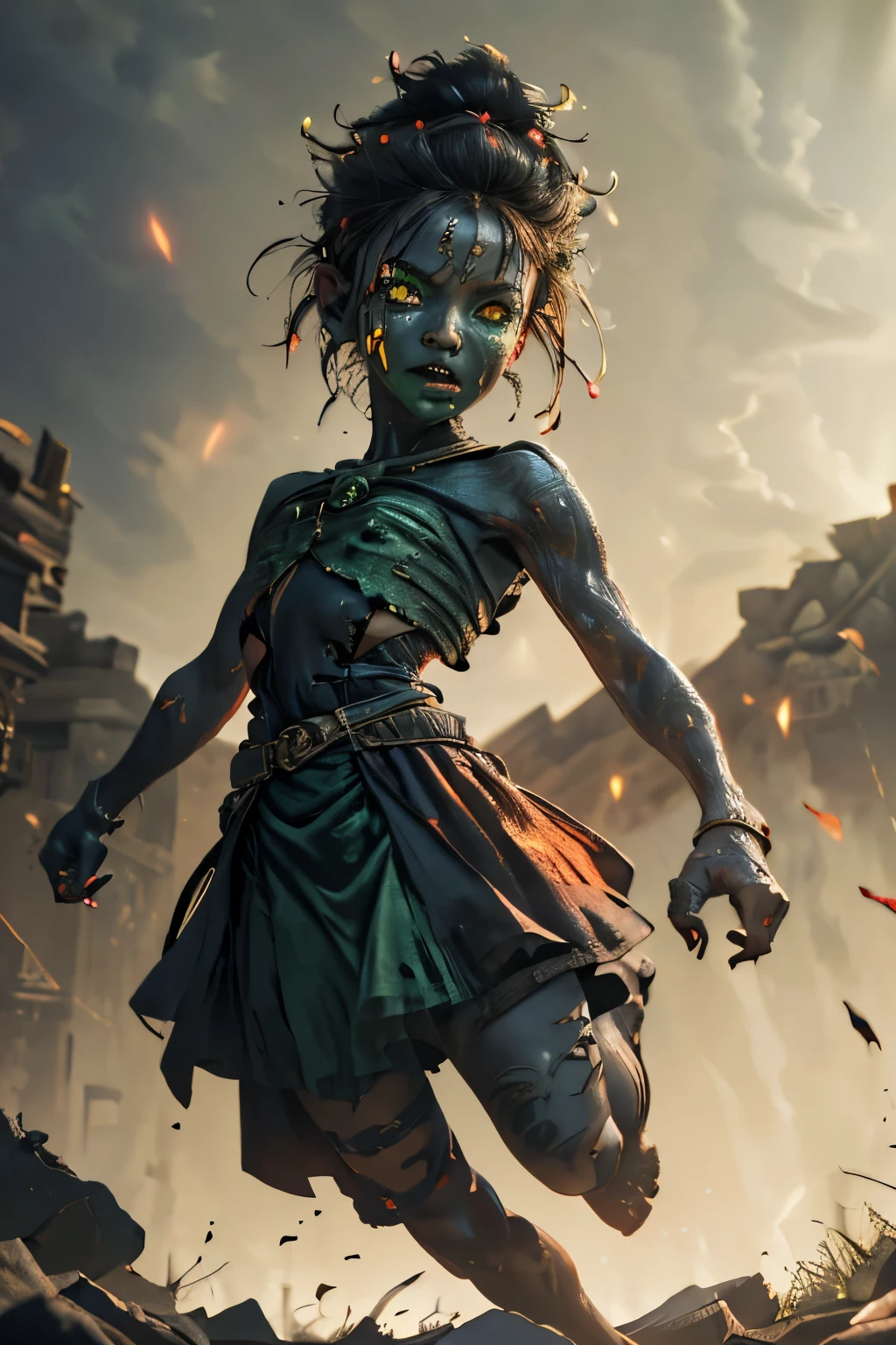 fantasy art 8k,masterpiece
pmmkr2024,best quality, trending on artstation,calm,quiet,Best quality,little evil kid girl controls all the zombies,red bright eyes zombies,apocalypse zombie,running zombies,nice detailed hands,nice detailed face,nice detailed body,perfect art, wearing black-and-red, mummy-like tattered robe adorned with ancient markings, face is obscured by a mask , (glowing green eyes), ((levitating)), high detail, sharp focus, dramatic, photorealistic painting art ,all people green souls,lurid,necromace,green aura,,full  body