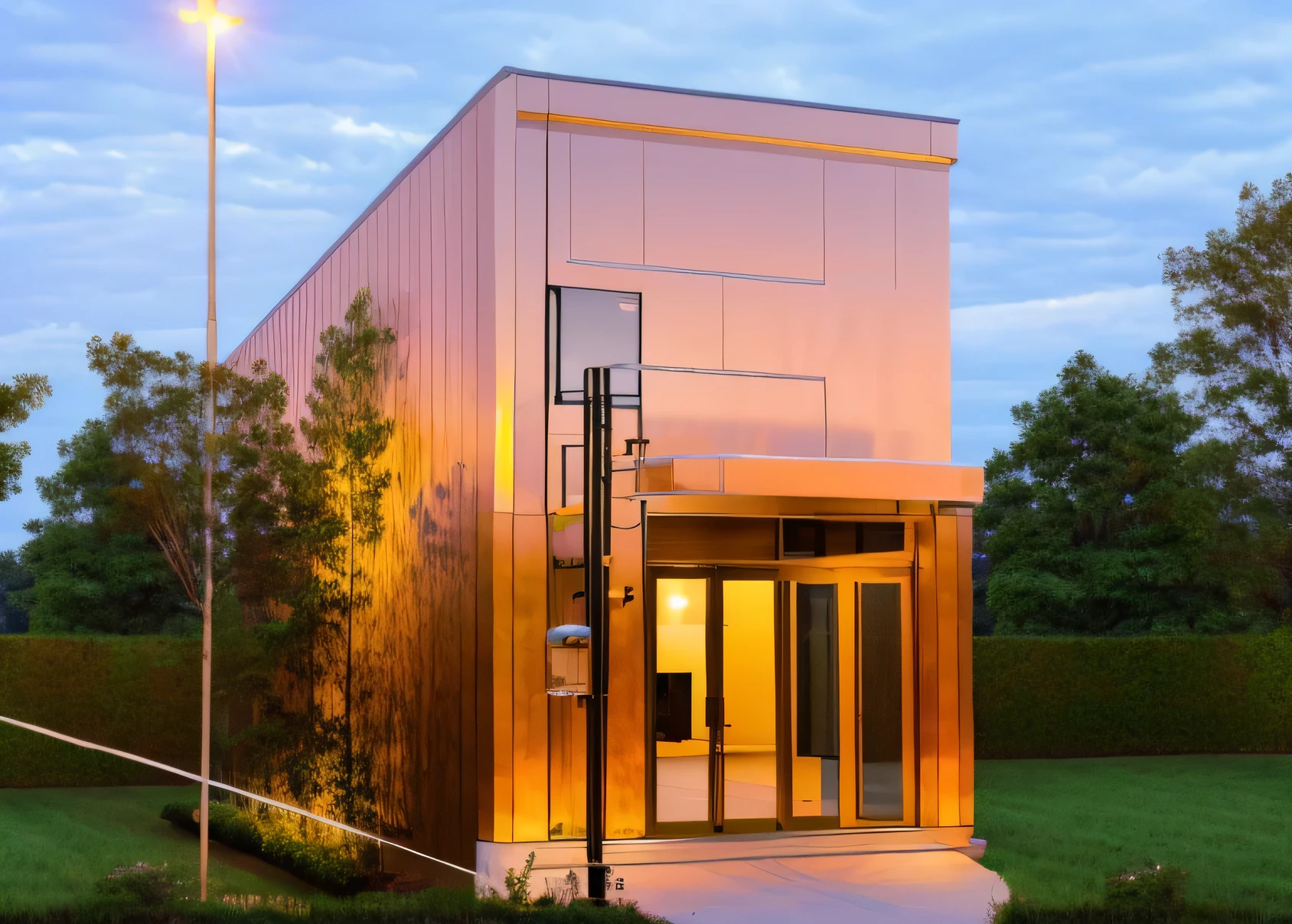 un rendu d'a small building with a window and a door, vue de face, vue de face, condo moderne et luxuriant comme vitrine, croquis - vers le haut, Point de vue de face, 3/4 vues, 3 / 4 vues, middle view, un plan lointain de face, 3/4 vues from below, a median front plane, pre-rendered