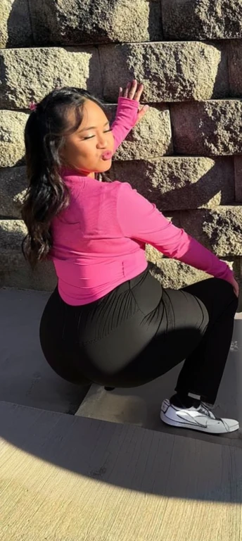 araffe woman sitting on the ground next to a wall with a skateboard, thicc, nicki minaj curvy, she has a jiggly fat round belly, skinny waist and thick hips, profile image, shot from the back, insanely inflated hips, big booty, view from the back, from the back, from the side, widest hips, seen from behind, viewed from behind, view from behind, view from the back, shot from the back, half asian, pov from rear, shot from behind, thicc, view from back, photographed from the back, photo from behind, backview, seen from the back, thick thighs, beautiful thick female, thick body, curvy accentuated booty, filipina, beautiful girl, big ass, huge ass, bbw, from behind, thick, thick thighs, wide hips, bbw, big ass, sideboob, giant ass, back view, big butt, round butt, tight underwear, underwear halfway off, underwear taking off, grabbing ass, ass spilling over underwear, too thick for clothes, underwear only, see-through pants, NAKED, no pants, squat ripping through pants