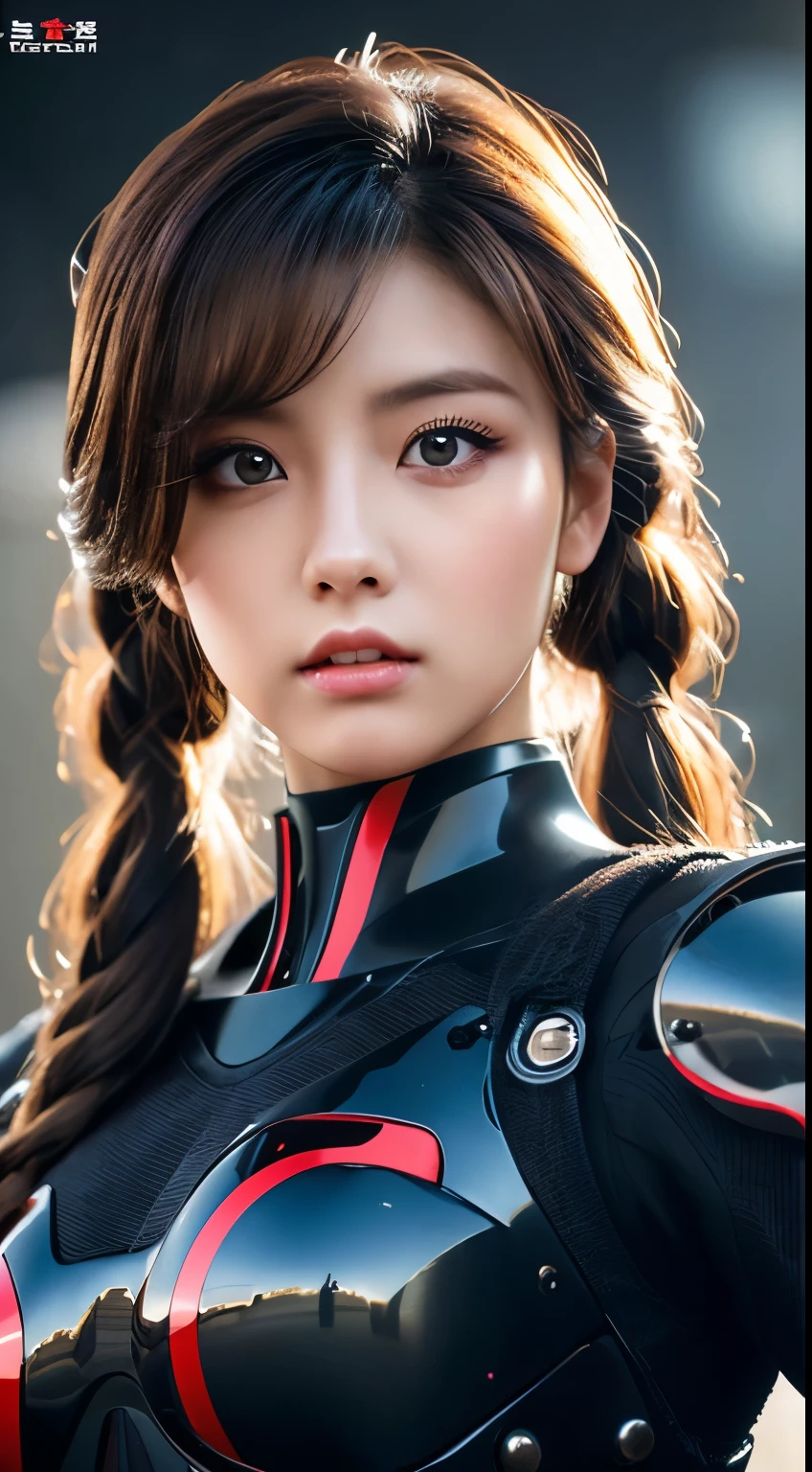 (Close-up:1.4)、(Raw photo:1.2)、(Photorealistic:1.4)、(masterpiece:1.3)、(highest quality:1.4)、(Beautiful woman with perfect body:1.4)、A woman stands in front of a group of robots、Beautiful android woman、Beautiful female soldier、Girl in suit、Complex combat uniform、Beautiful young Japanese woman、Highly detailed face and skin texture、Small, large eyes、double eyelid、Cute face、(Twin tails:1.2)、(Full Body Shot)、Cowboy Shot、(Angry expression:1.2)、Storm and epic war scenes、Cyberpunk Scene、night、illumination、Plug Suit、Ready your gun?、Damage to combat uniforms、
