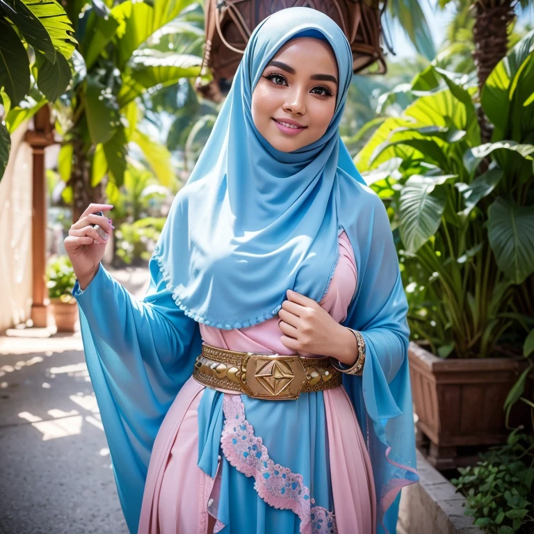 Craft a photorealistic scene of a Malay girl in hijab as an intrepid explorer in a steampunk world. Showcase intricate gears, Victorian-inspired fashion, and a sense of adventure in this alternate reality, 8mm lens, Extreme close-up, pastel color grading, depth of field cinematography effect, film noir genre, 8k resolution, high quality, ultra detail, thicc, wearing hijab, hijab star, hijab gorgeous, hijab super model, Malaysian girls group,malay, The whole body consists of a young girl with hijab, Eye makeup, 21yo, Cat ears, Soft lighting, group, Wear shabby clothes, Dirty, Tattered futuristic bikini, Cat's paw badge, Pose, spot color, rendering by octane, Ultra-realistic intricate details, Cinematic, 8K resolution, 70mm, emphasis lighting, Global illumination, (((wearing a Sexy belt design by LV))) Surreal full-body figure, Beautiful and delicate body and face, gorgeous figure, ssmile, Titillating,Surreal full-body figure,Beautiful and detailed body and face, Super vista, White skin of the, vivd colour,🔥8k, (masterpiece), (((highest quality)), (super detailed), 2 girls, (iridescent hair, colorful hair, half blue and half pink hair: 1.2), 38 years old, (Gorgeous Malay Girls: 1.2), outdoor, bangs, smile, sky blue eyes, perfect hands, perfect hands, hand details, corrected finger