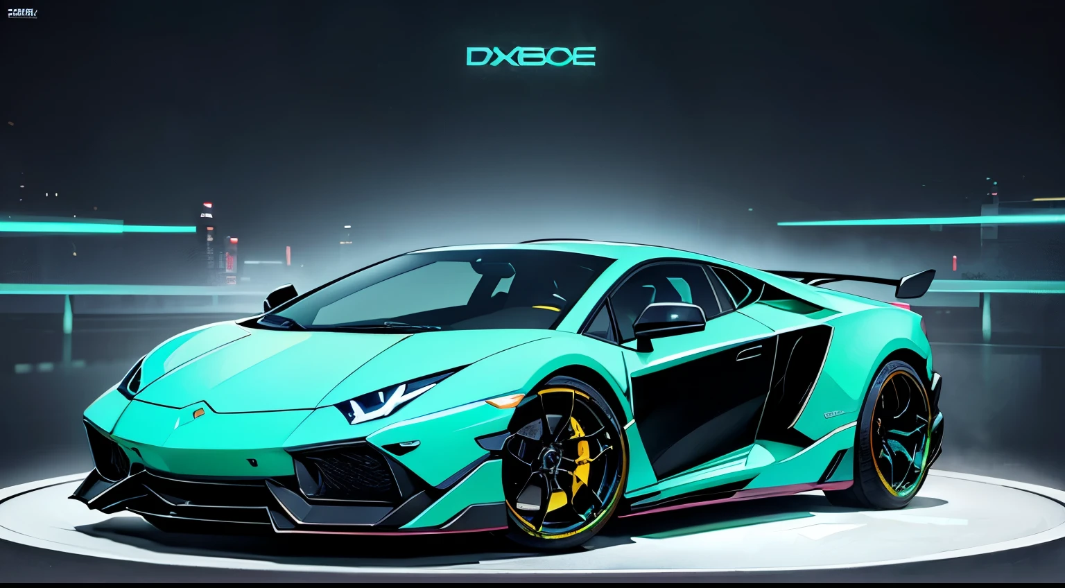 Drive a Lamborghini、Hatsune Miku in a bikini、Large Breasts、Night view、smile