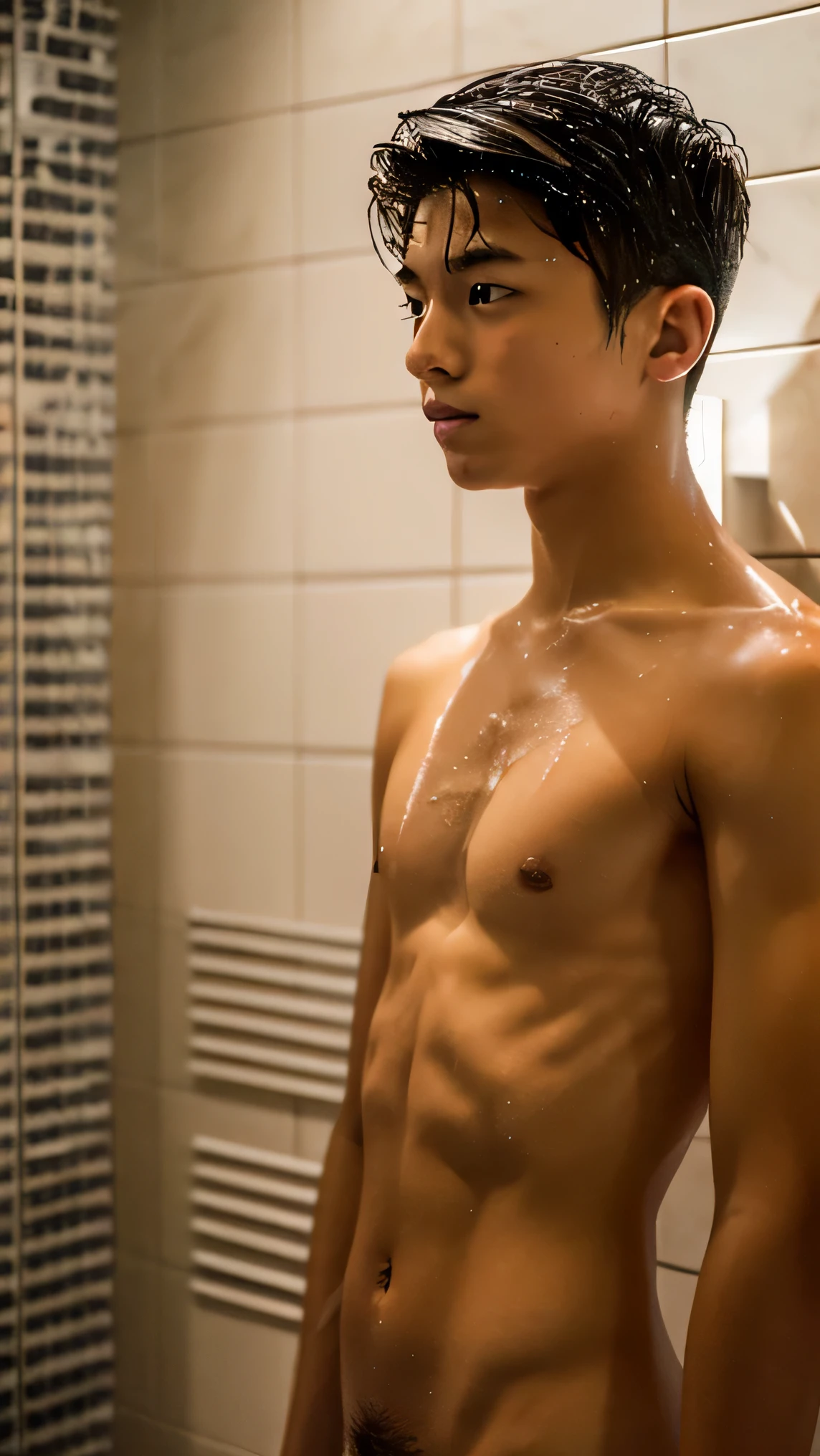 , Taiwanese, naked, boy, whole body, night, shower