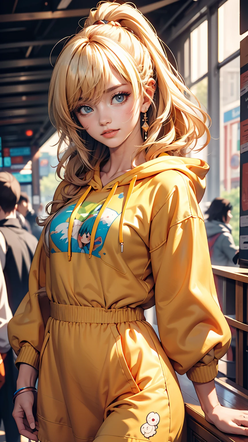 highest quality, masterpiece, High resolution, 8k, Hoodies and anime style girls, One Girl, Detailed line drawing, Bright White and Bright Amber Styles, Digital Enhancement, close, Anime Core, Flowing fabric