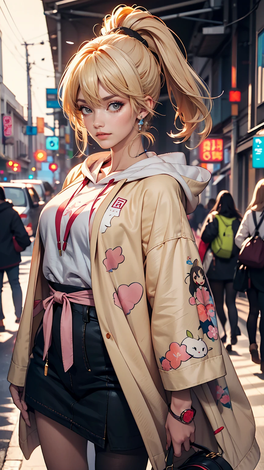 highest quality, masterpiece, High resolution, 8k, Hoodies and anime style girls, One Girl, Detailed line drawing, Bright White and Bright Amber Styles, Digital Enhancement, close, Anime Core, Flowing fabric