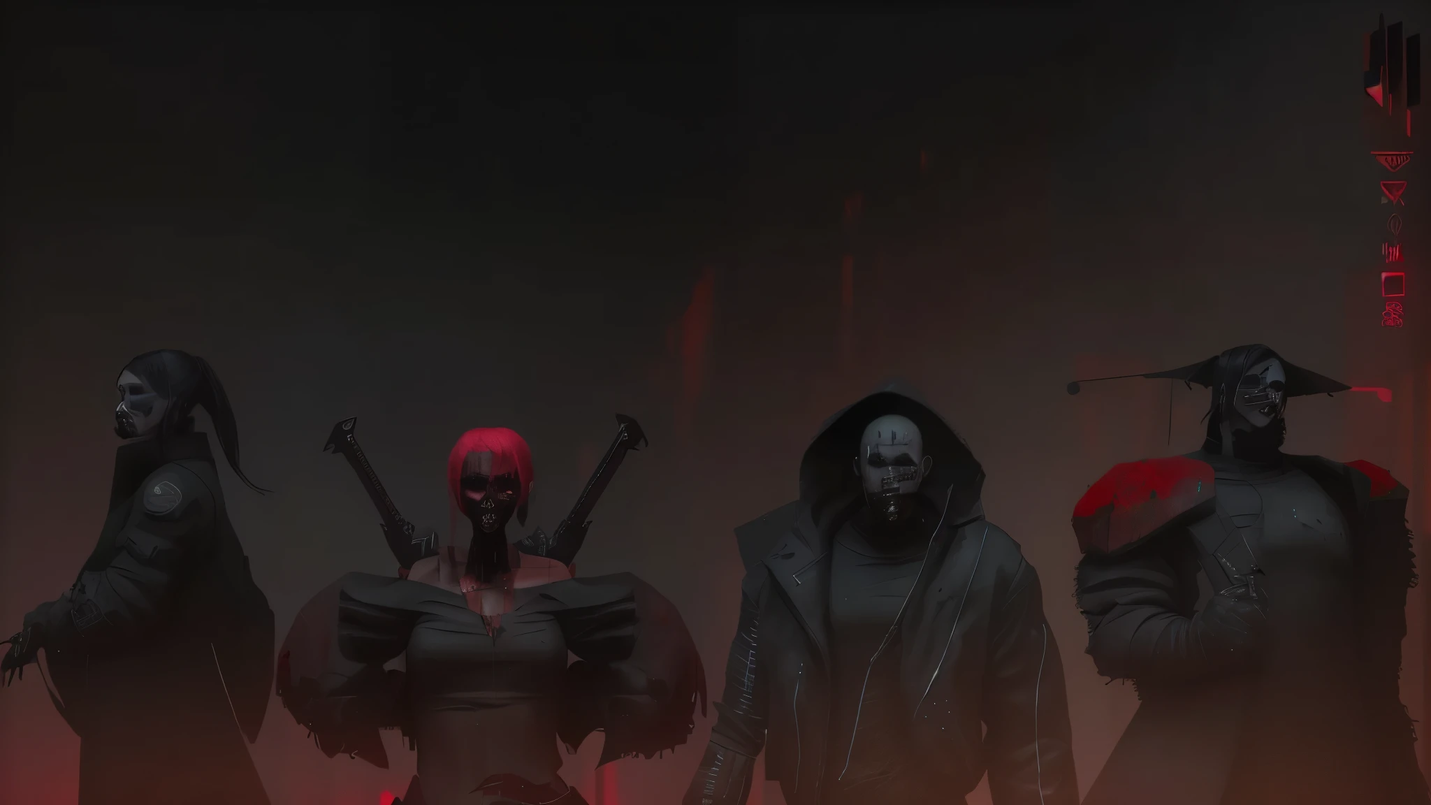3D model Cyberpunk dark environment around. beat up face with blood over his face. Octane Render look