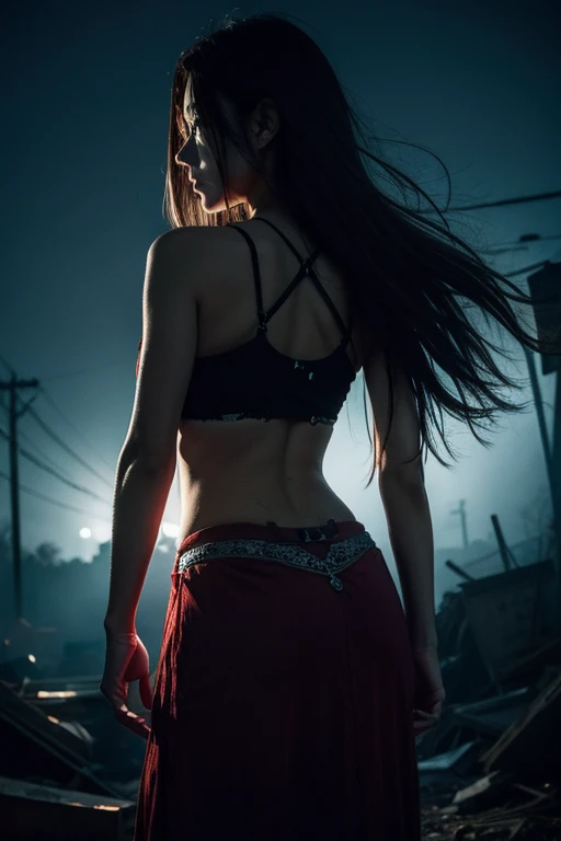 Girl with her back to the horror apocalypse