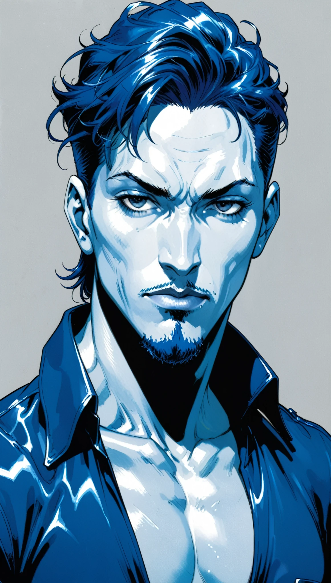 in style of Hirohiko Araki,in style of Brian Stelfreeze,character concept design,half body,