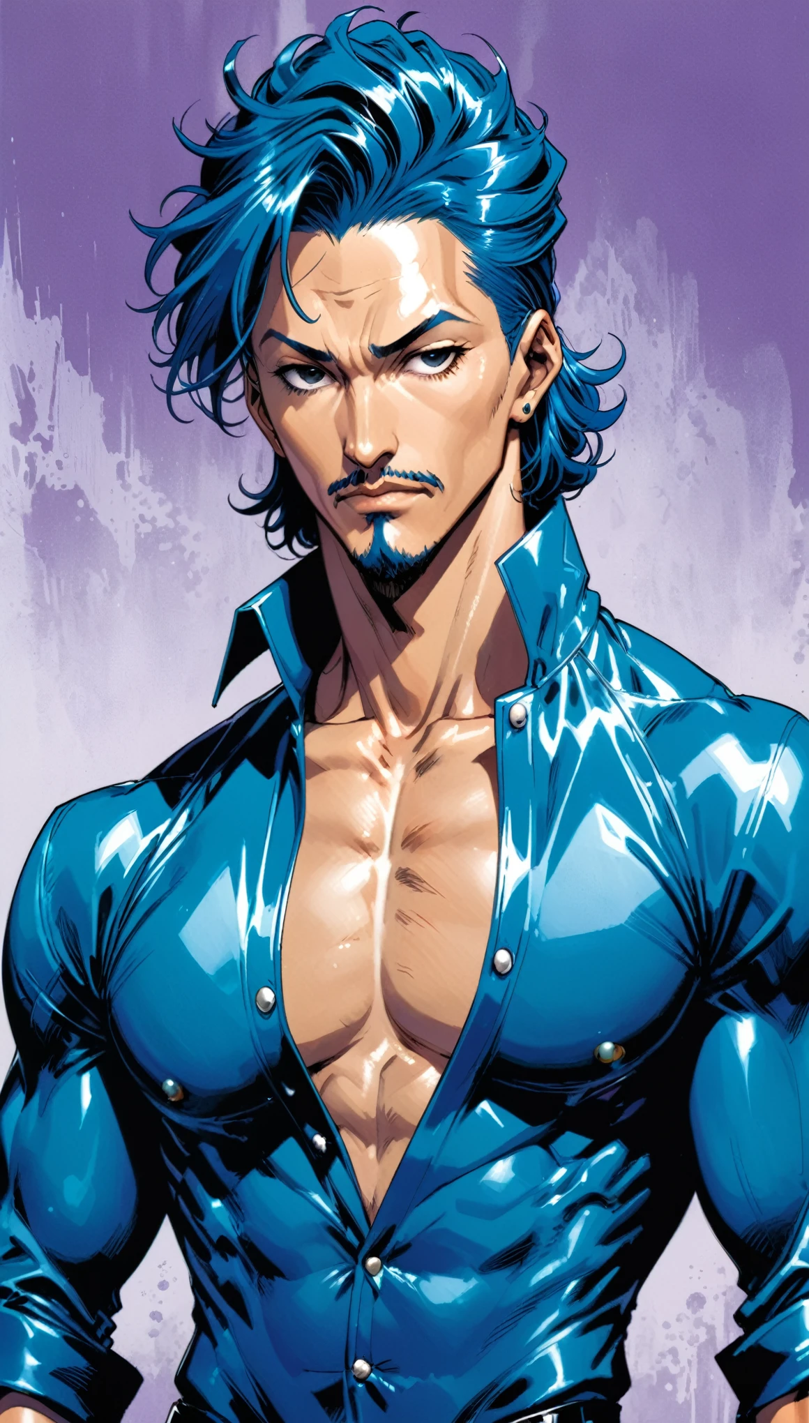 in style of Hirohiko Araki,in style of Brian Stelfreeze,character concept design,half body,