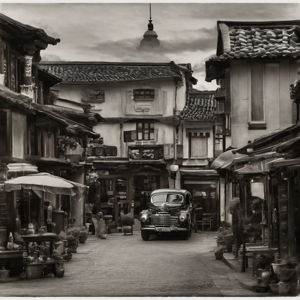 Sketch the intricate details of a vintage Japanese Town or other beloved antique object, focusing on its worn edges and timeless charm, capturing the nostalgia and history it holds within its design.