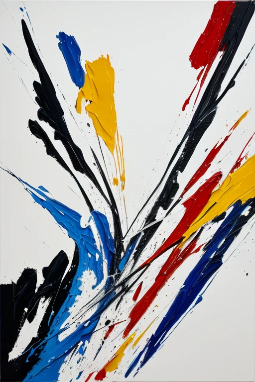 (best quality, oil painting, fancy, sharp focus), Jackson Pollock Action Painting, (Splash and drip art minimalism:1.1), canvas white background, studio, style painting magic, splash art, ((white background)), contour, Expressive Strokes: The brushstrokes are visible and expressive, contributing to the painting's emotional intensity. Thick, impasto strokes add texture and depth.