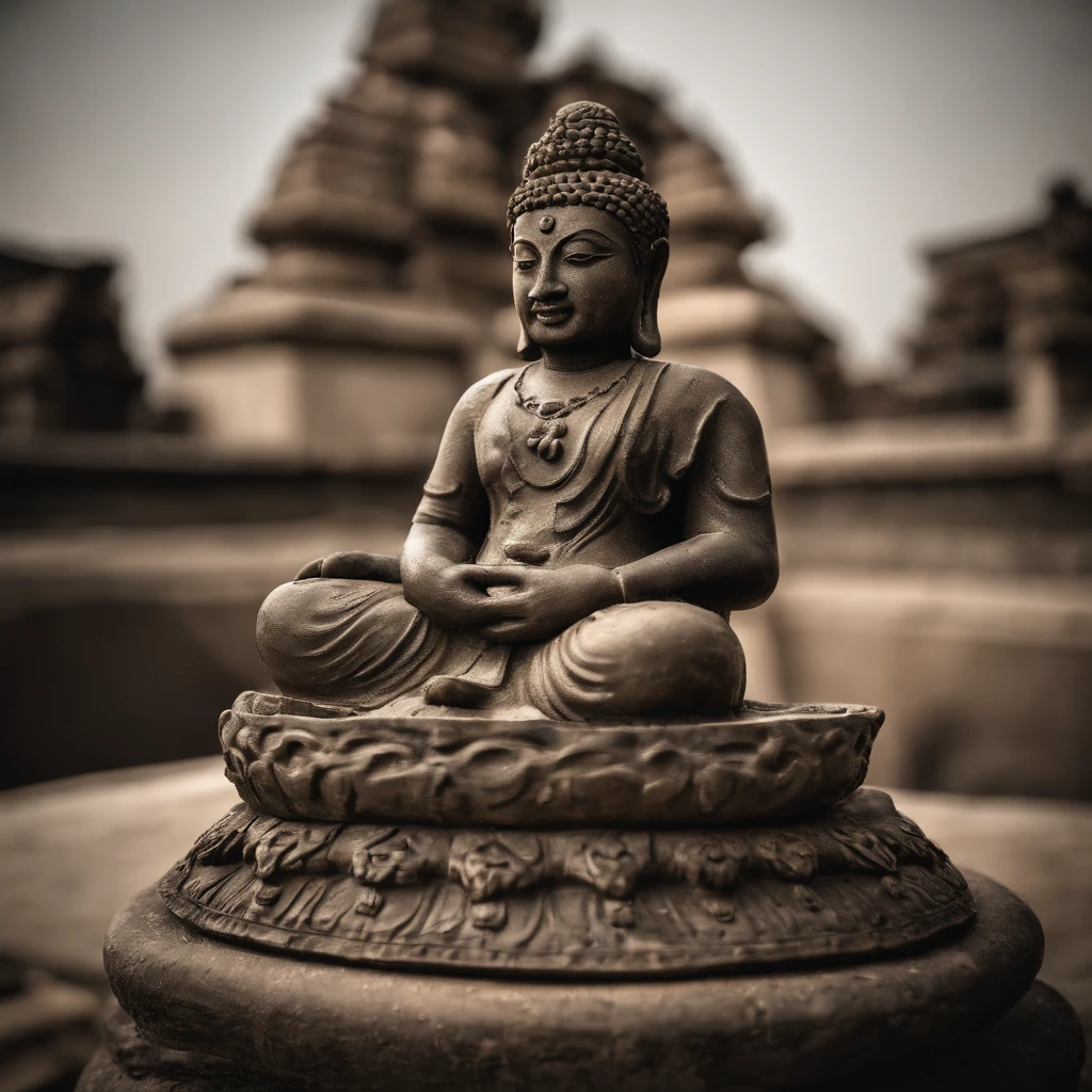 Sketch the intricate details of an Ancient Oriental figure or other beloved antique object, focusing on its worn edges and timeless charm, capturing the nostalgia and history it holds within its design