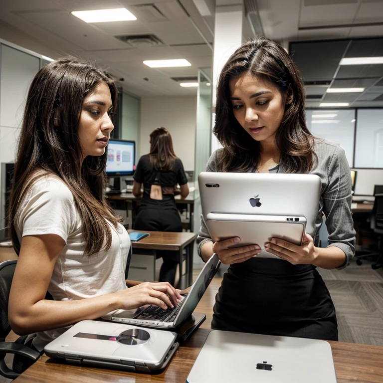 An office where people are working with tablets and laptops to boost the brand awareness