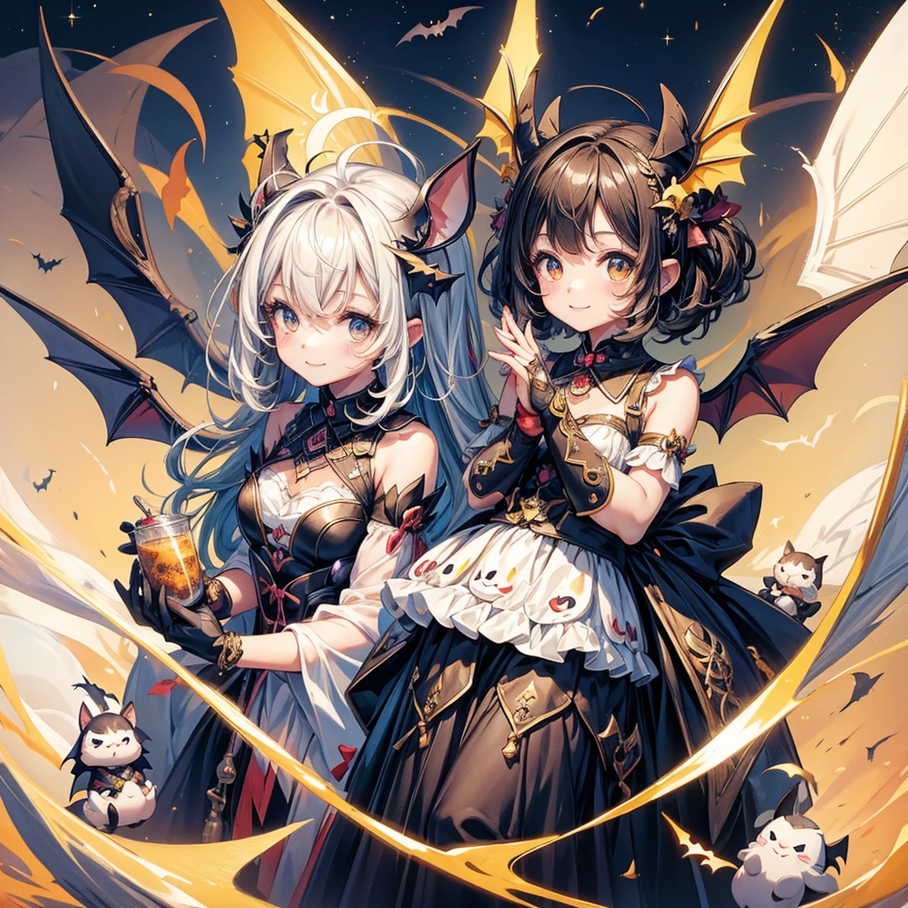 masterpiece、The highest image quality、Chibi、Cute、Girl personified a bat、Bat Wings、The best smile、Detailed background