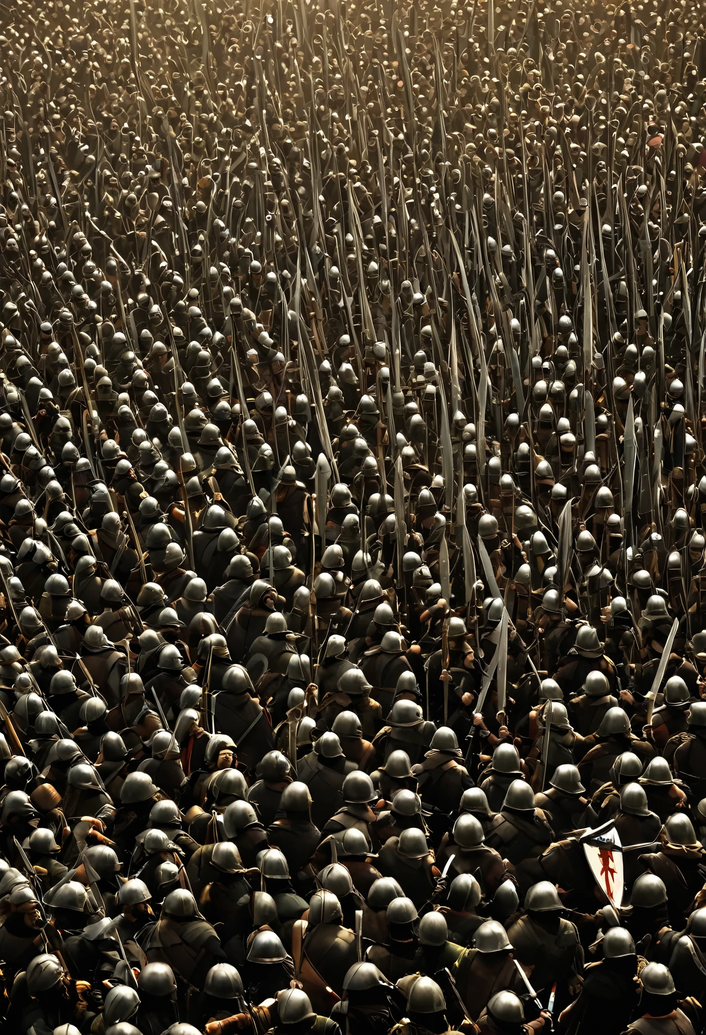 A warrior in armor,On a plain,Facing hundreds of people,Fighters are surrounded