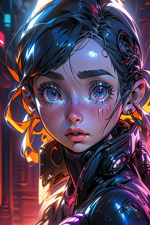 Mujer arafed con pecas y ojos azules parada frente a una pared., realistic cinematic portrait, Renderizado de retratos en 8k, realistic face changing lighting, arte cyberpunk ultrarrealista 8k, estilo ciberpunk, retrato suave 8 K, Arte digital de 8k., estilo ciberpunk.