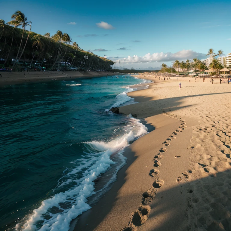 Una imagen de una playa de honolulu alado de la torre ifel