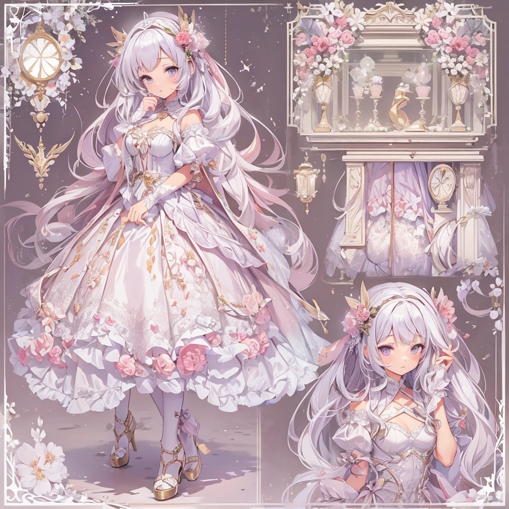 ((masterpiece, best quality)), Delicate face, Character Design Sheet, Full Body Love, Rich in details, Multiple poses and expressions, Very detailed, depth, Many parts,Beautiful maid,holding a shield,Double tail,fantasy style,Pink,Extremely beautiful,high balance, Natural light, Lace,lace pantyhose,Sunny décor,star decoration