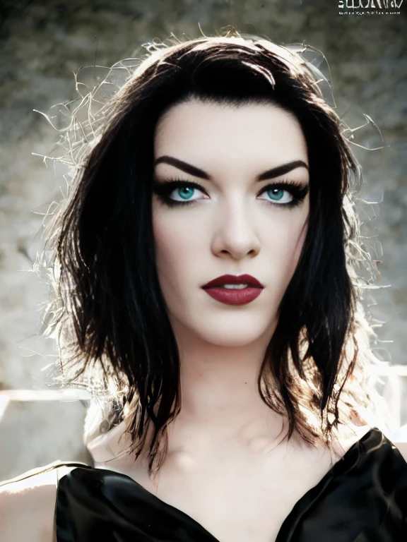 A stunning intricate full color portrait of Stoya as Shelob, wearing a black gown, deep cleavage,, epic character composition, sharp focus, natural lighting, subsurface scattering, f2, 35mm, film grain, woStoya