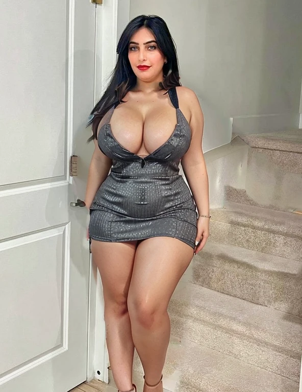 Gray too Low cut Summer dress, curvy, medium breast size, low cut dress, short dress, cleavage, slutty dress, original, beautiful, thick hips, thick thighs
