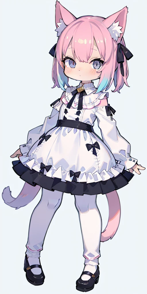 cat, full body, 1 girl, (pastel color: 1.5), (cute illustration: 1.5), (watercolor: 1.2), white background background,