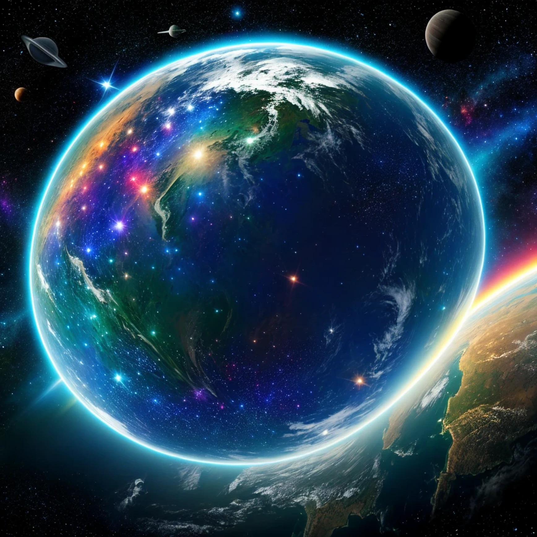 Realistic, spatial, futuristic, colorful outer space