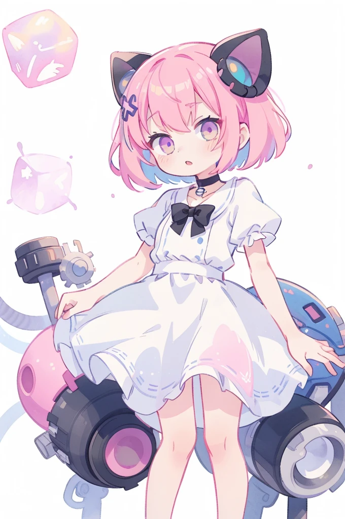 watercolor (Moderate):1.35,splash of color,colorful,flat color,// whole body,white background,hair ornaments,simple background,cube hair ornaments,pink hair,1 girl,bangs,high quality,cyber punk,Gears of the machine,quantum punk,nanopunk,
masterpiece,最high quality,(((onyx theme))),(perfect onyx),(1 girl),paprika,Cat ear、Transparent pink short hair,simple background,head tilt,albino,[watercolor],choker,