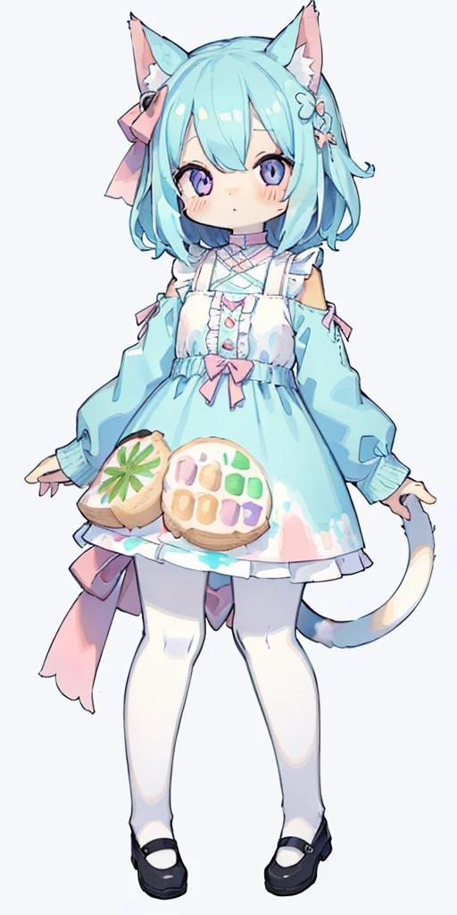 cat, full body, 1 girl, (pastel color: 1.5), (cute illustration: 1.5), (watercolor: 1.2), white background background,