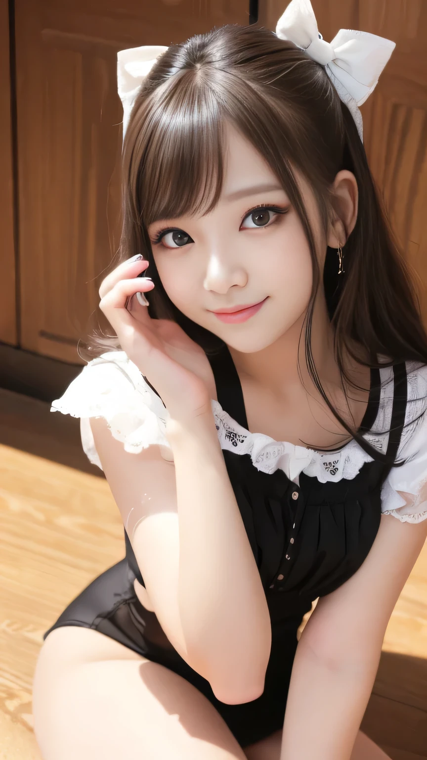 Photorealistic, High resolution, Detailed Background, Beautiful skin in every detail, Detailed eyes, Soft lighting, (Solo Shot), , (ta Girl:1.3), , View your viewers, (((Nice hands, Perfect hands))), (Clear Eyes:1.3),// , girl,Cute girl 、 // 、Short sleeve white collar shirt, Micro Mini Skirt、bow tie , blonde, ((In-person audience)), smile、、(Gal-style thick shadow eyeliner:1.2)、(Long False Eyelashes)、Gal-style makeup、Cowboy Shot、(Thighs:1.2)、