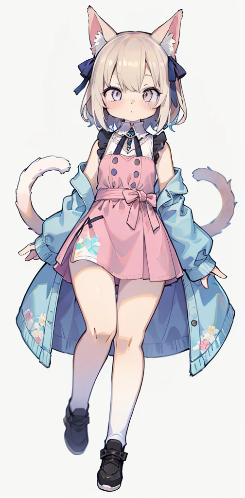 cat, full body, adult body, 1 girl, medium chest, legs, thighs, (pastel color: 1.5), (cute illustration: 1.5), (watercolor: 1.2), white background background