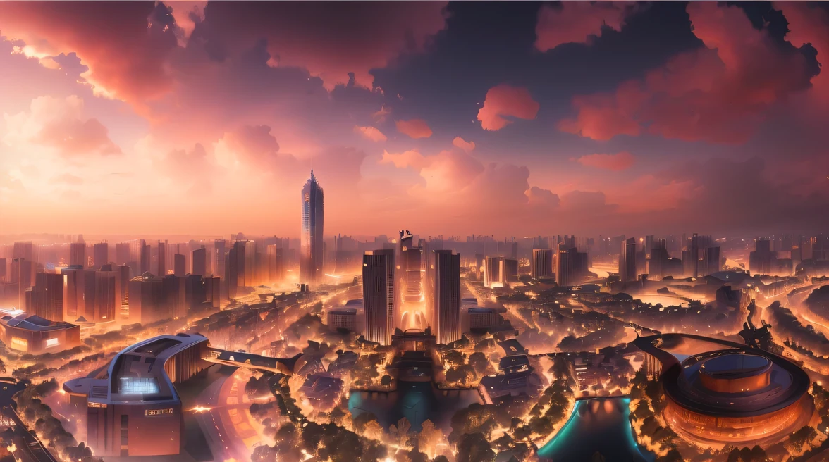 Arabik view of the city with a river and a bridge, Shenzhen, Hangzhou, super Unobscured of a cityscape, Beijing, ultra - Unobscured, Unobscured, city panoramic, Stunning images, Baotou China, ruanjia, Shanghai, Shanghai city, City aerial view, Beautiful images, panoramic, Guangjian