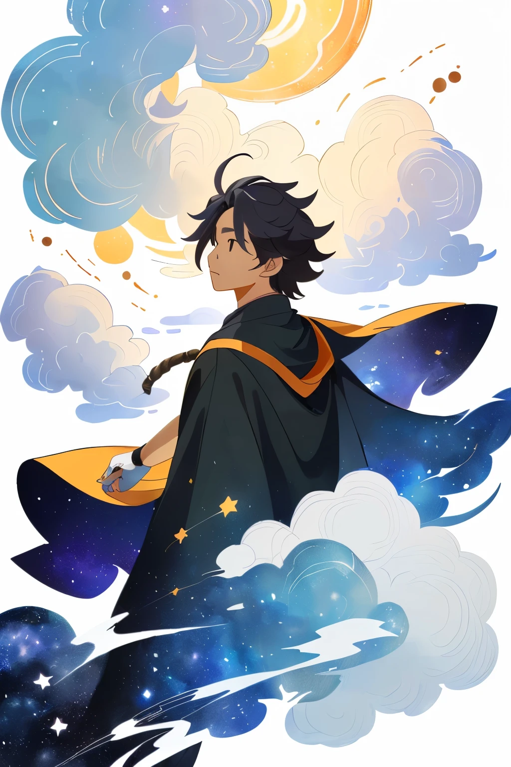 ((masterpiece)), (((最好of质量))), ((Super detailed)), ((illustration)),[逼真of光效],shadow,(Fantasy style),(White background:1.6), 簡單of背景, (earth theme),(A cape)[(hair focus,((1 Boy)),[(Big slime hair): (Cloud):0.3], (背景上of頭髮),(High Saturation),(hair surrounded by galaxy splashes),)):((her hair is becoming galaxy clouds,:1.27628), (hair and clothes is galaxy clouds and cluster of Star:1.1025),(A cape is becoming galaxy clouds)(丰富多彩of_galaxy_Print_tuft_of_Star_Print:1.35),((detailed starry sky with 丰富多彩of galaxy and galaxy clouds):1.2)):0.35], (((masterpiece))),(((最好of质量))),((Super detailed)),(illustration),(Dynamic Angle),((漂浮of)),(painting),((Messy hair)),((美丽细致of脸庞)),collar, ((丰富多彩of hair)),((Striped hair)),美丽细致of眼睛,(Gradient eyes),(((丰富多彩of eyes))),(((丰富多彩of background))),(((High Saturation))),(((surrounded by 丰富多彩of splashes))),(((surrounded by 丰富多彩of dot))),丰富多彩of bubble,((闪亮of)),