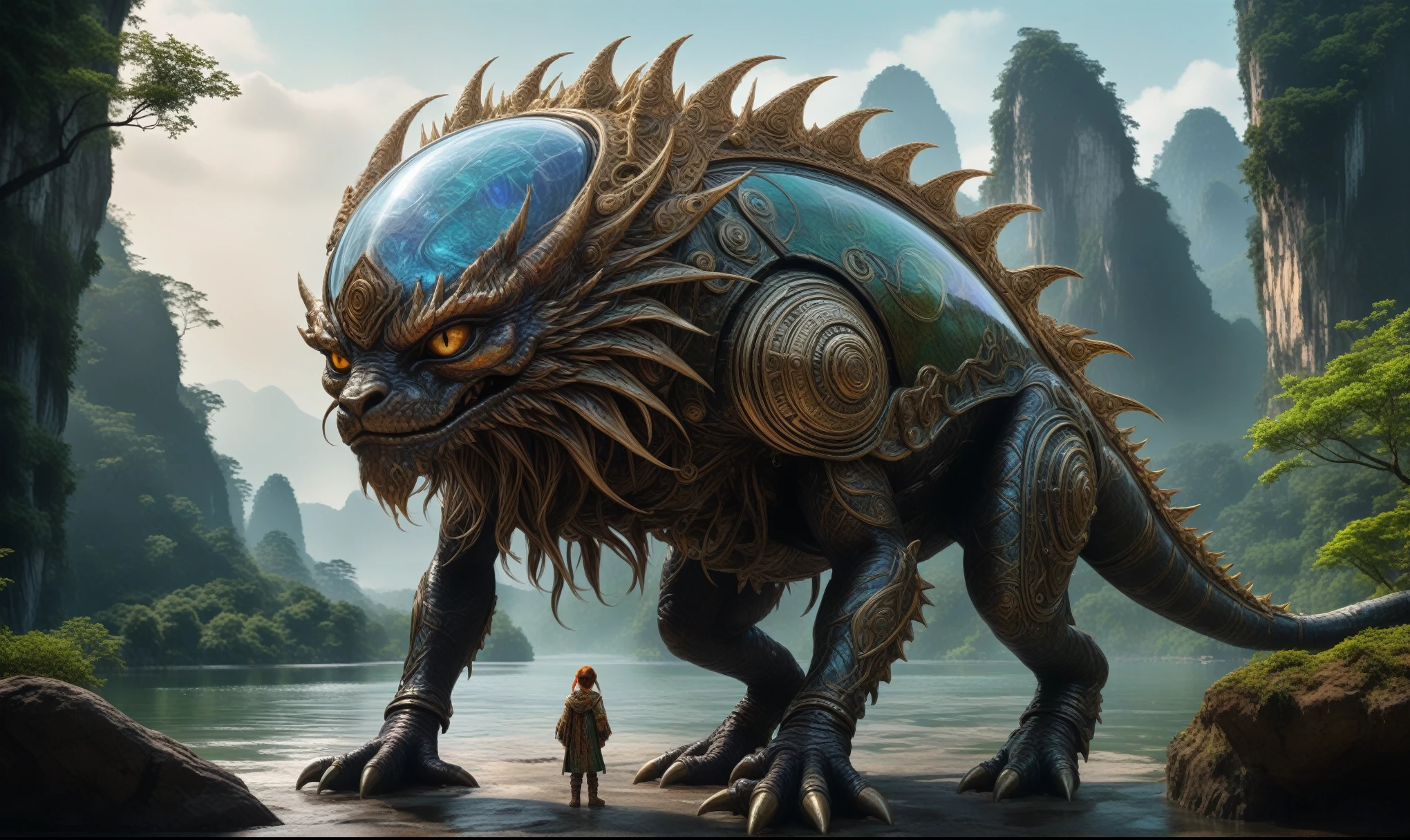 full body length shot,beggar metaxneri bismuth The Alien Entity,native irish babychild,ginger, wants eat,survival in criminal city of future,Cinematic,soft colors, Technicolor,natural skin textures, hyper realism, hyper detailed,Extremely detailed,High contrast,Masterpiece,Realistic,Ultra Detailed, intricate details,realistic humid leather,extremely intricate,Epic Realistic, cinematic style,irina yermolova,high contrast,hdr,extremely detailed, [deep night landscape],masterpiece,intricate details,faded,eyes extremely detailed, high detailed eyes,8k resolution,RAW,retina, Nikon Z9,China,manticore,ogre,Li River in Guangxi Zhuang of China,tkt style, Pisces, pointed ears，perfect, Elf，transition between two art styles, Ink painting to photorealism, Double contact, X-ray, Creative, vivid light, masterpiece, fantasy, Abstract, Surrealism, super detailed, high resolution, stop:35;