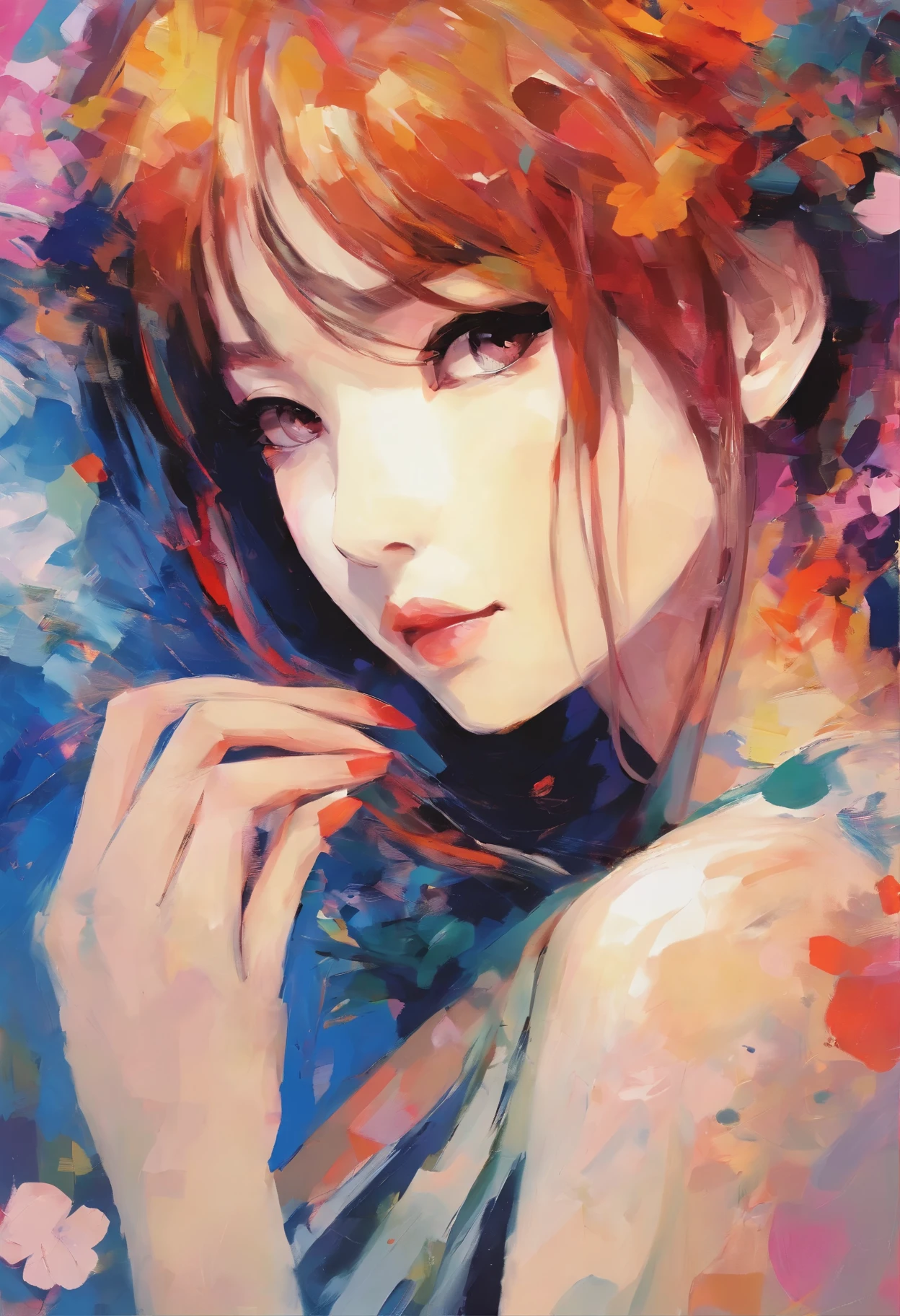 ((Quick paint) +++ female portrait, palette knife painting, impressionist style, Brushwork Techniques, big trip