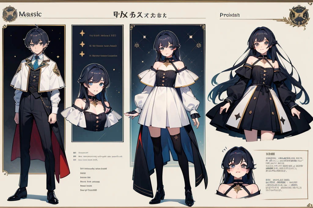 ((Masterpiece, Highest quality)), Detailed face, character sheets, full bodyesbian, Full of details, Multiple poses and expressions, Highly detailed, Depth, Many parts, 1boys , Children all over the body :3,   mitts, Stockings, Black choker, The eye, Star (symbol), pupils in symbol shapes