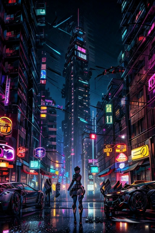 best quality,ultra-detailed,realistic,cyberpunk woman,tech suit,glowing neon lights,holographic interface,dystopian cityscape,high-tech gadgets,digital enhancements,futuristic atmosphere,urban decay,gritty textures,steampunk elements,sci-fi fashion,augmented reality,neural implants,advanced weaponry,hovering vehicles,expressive cybernetic eyes,mysterious aura,city streets bustling with life,cybernetic enhancements,post-apocalyptic vibes,neon signs and billboards,advanced robotics,underground cybernetic black market,nighttime ambiance,technological advancements,high-rise buildings,acrobatic parkour movements,dark alleyways,luminous cyber tattoos,epic action scenes,cyber espionage,high-contrast colors,edgy fashion style,empowering female protagonist,gritty urban landscapes,dynamic camera angles,extravagant cyberpunk hairstyles,hauntingly beautiful cyberpunk aesthetic,urban legends and hackers,neon-lit rain-soaked streets,surveillance drones,advanced virtual reality simulations,cybernetic modifications,exciting plot twists