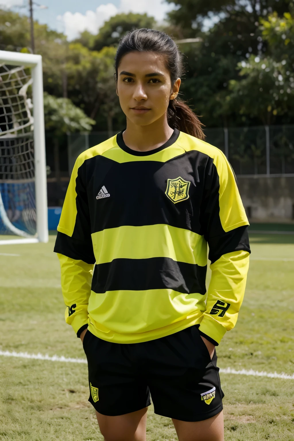 polera deportiva de futbol con colores amarillo, negro y blanco