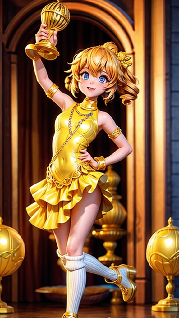 Girl holding a gold trophy