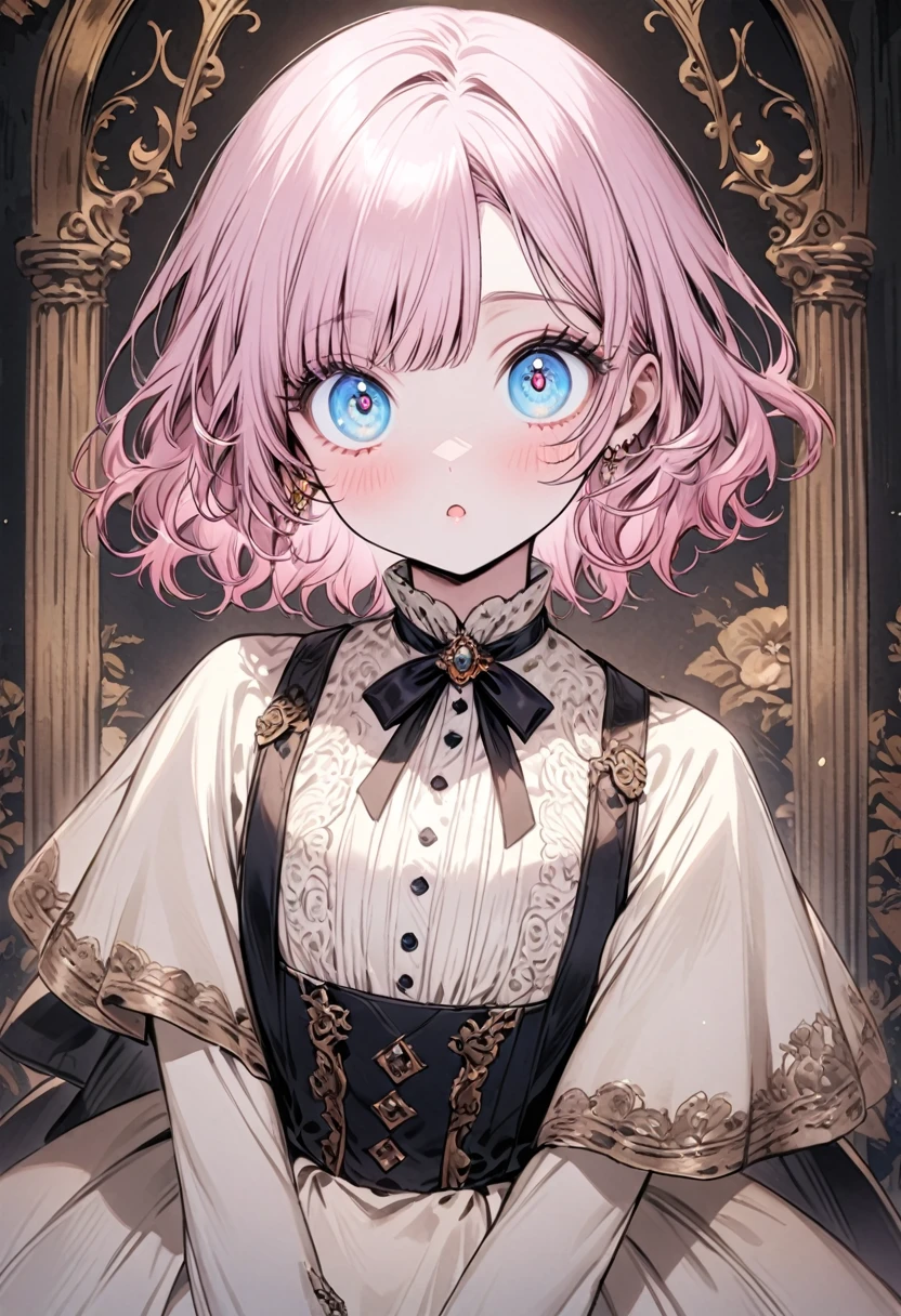 (Antique Style, Girlish: 1.2, Pink Hair: 1.1, blue eyes: 1.1, Big eyes)