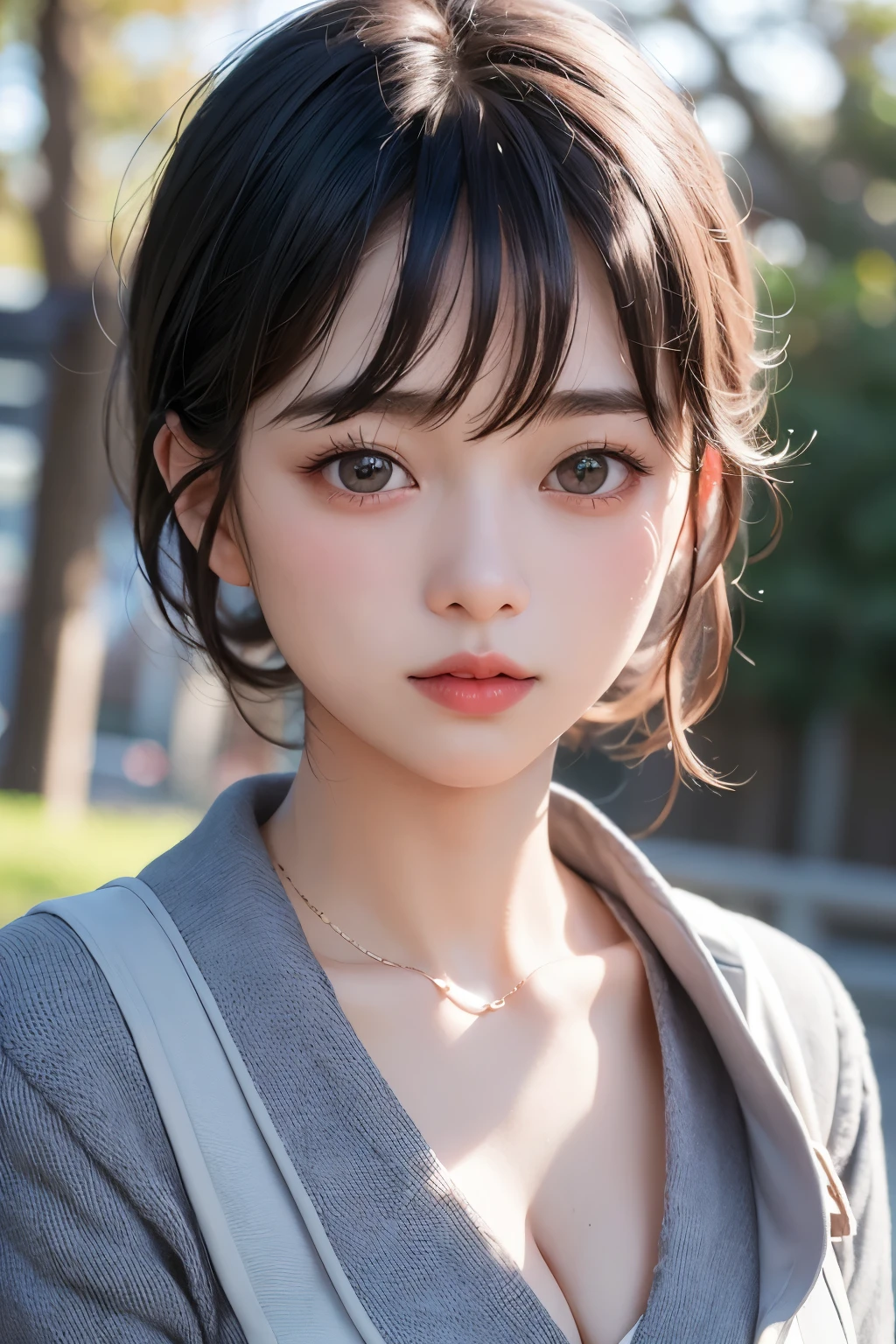 (1 nogizaka girl,raw photo,photo realistic:1.5),(best quality, high quality,HDR, highest quality,ultra high resolution,high resolution,high res,ultra high difinition,huge file size,8K,2K wallpaper,8K wallpaper,high quality texture,amazing,an extremely delicate:1.4),one girl, Japanese famous idol,beautiful face,small face,absurd,ridiculous,incredibly ridiculous,portrait,breasts close up,blurry background,(school teacher,cleavage,no makeup:1.2),medium skin,beautiful skin,detailed skin,small head,black hair,silky hair,(Japanese eyes:1.3),detailed eyes,black eyes,Japanese idol eyes,perfectly propotioned face,Japanese nose,5-fingers,(Light Particles, Lens Flare, Luminous Particles: 0.7),looking at viewer,bright lighting,professional lighting,girl