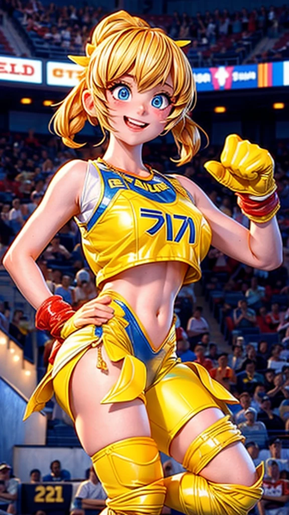 (Gold Trophy)Girl holding up a、stadium podium、wrestling、Winner