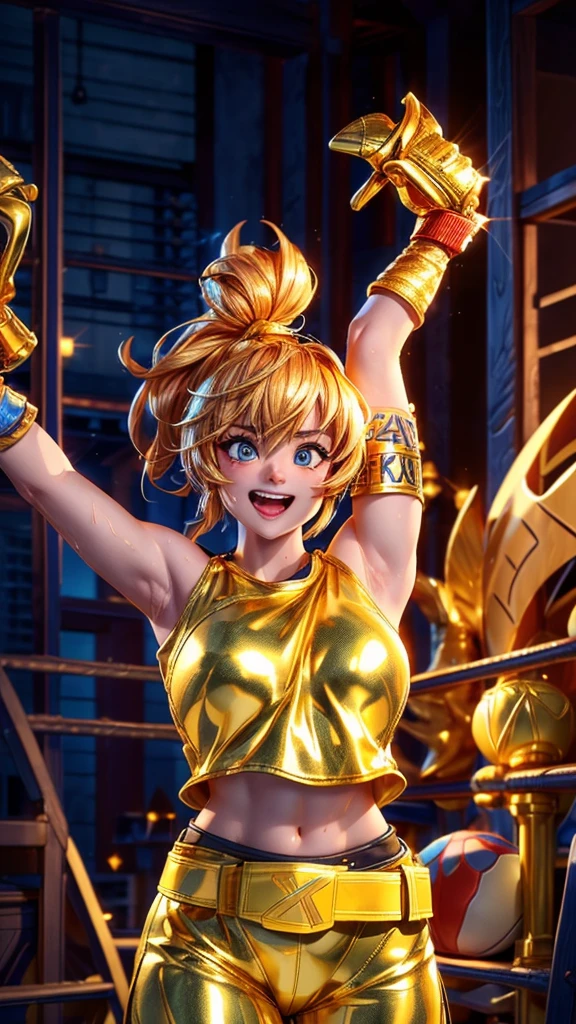 ((gold trophy)), victory podium, wrestling, champion,
(best quality,4k,8k,highres,masterpiece:1.2), ultra-detailed, (realistic,photorealistic,photo-realistic:1.37), HDR, UHD, studio lighting, extreme detail description,
portrait, sports, victory, celebration, determination, intensity, physical strength, sweat, muscles, wrestling belt, cheering crowd,
golden trophy held high, triumphant expression, strong and confident posture, spotlight on the champion, dynamic action, vibrant colors, shiny metallic texture, triumphant atmosphere