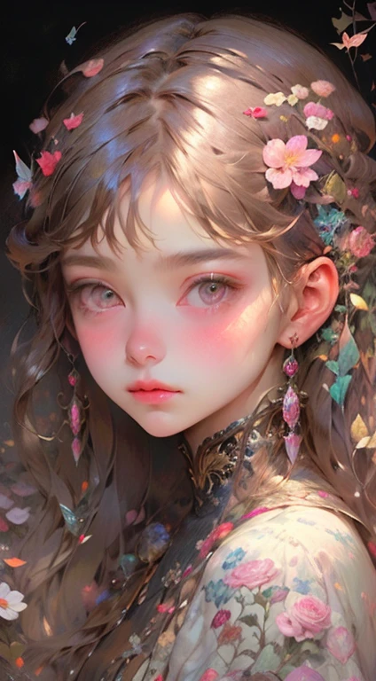(masterpiece,Top Quality,highest quality,Official Art,Beauty and aesthetics:1.2),(One girl),Very detailed,(Fractal Art:1.3),Very colorful,Detailed fantasy digital art, Beautiful Fantasy Empress, Amazing digital illustrations, butterflyに囲まれて, (butterfly),(butterfly),Close-up of the shot,A wonderful garden,Colorful flowers,Charming scene, ethereal and inviting atmosphere, oil,Official aesthetics, Inner color hair, Gentle expression