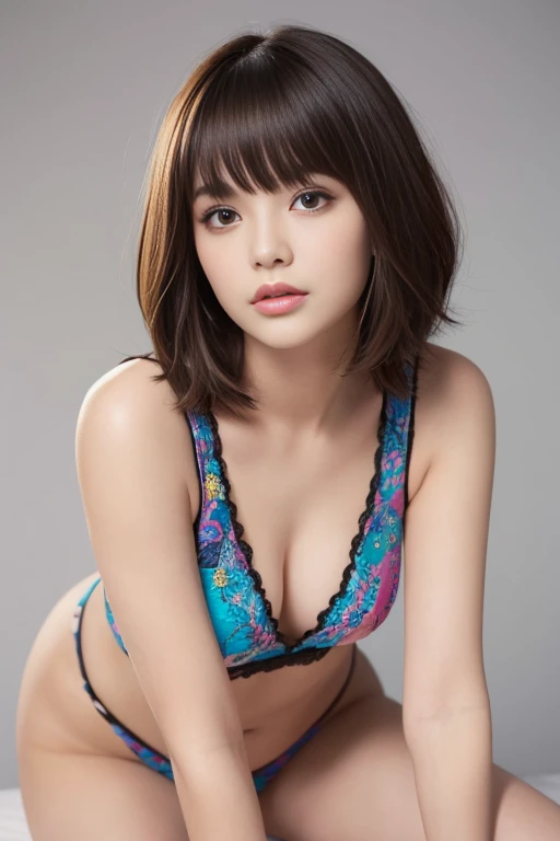 (((masterpiece, highest quality, Super detailed))), 1 female, Wearing stockings,(((very thin body))) , (((length, thin legs))), (((Colorful short hair, thick and fluffy bangs ))), (((highly detailed face))), cosmetics free, small and thin nose, small thin mouth, (((Very sharp focused eyes))), Japanese, beautiful face, (lifelike face), beautiful hairstyle, realistic eyes, fine and beautiful eyes, (real looking skin), beautiful skin, charm, Photo shoot that recreates Tim Burton'world view、The mysterious Colorful costume is also one of the highlights..。Victorian style Colorful dress and suit、Design with gothic elements.。standing in a vibrant and whimsical townscape adorned with a plethora of colorful balloons filling the sky. The scene exudes a fairytale-like atmosphere with an abundance of balloons floating around, creating a picturesque and enchanting setting reminiscent of a storybook., many colorful balloons, (Rainbow-colored hair:1.2), (Rainbow-colored :1.1) dress, (arms behind back:1.1), beautiful landscape, (dutch angle:1.1), (fisheye:1.2),