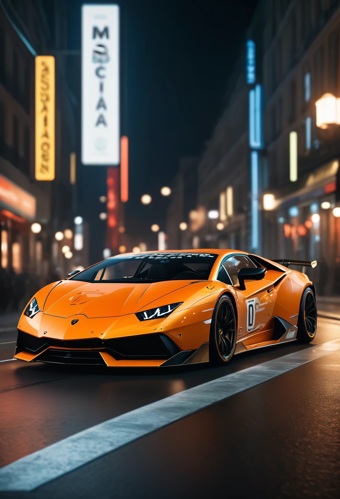 ((Masterpiece in maximum 16K resolution):1.6),((soft_color_photograpy:)1.5), ((Ultra-Detailed):1.4),((Movie-like still images and dynamic angles):1.3), ((motion blur):1.1) | (Cinematic photo of a speeding Lamborghini race car), (street race), (cinematic lens), ((tyndall effect):1.1), (Street light), (smoke), (super car), (Night at City Street), (sense of speed), (shimmer), (visual experience), (Realism), (Realistic), award-winning graphics, dark shot, film grain, extremely detailed, Digital Art, rtx, Unreal Engine, scene concept anti glare effect, All captured with sharp focus.
Rendered in ultra-high definition with UHD and retina quality, this masterpiece ensures anatomical correctness and textured skin with super detail. With a focus on high quality and accuracy, this award-winning portrayal captures every nuance in stunning 16k resolution, immersing viewers in its lifelike depiction. Avoid extreme angles or exaggerated expressions to maintain realism.