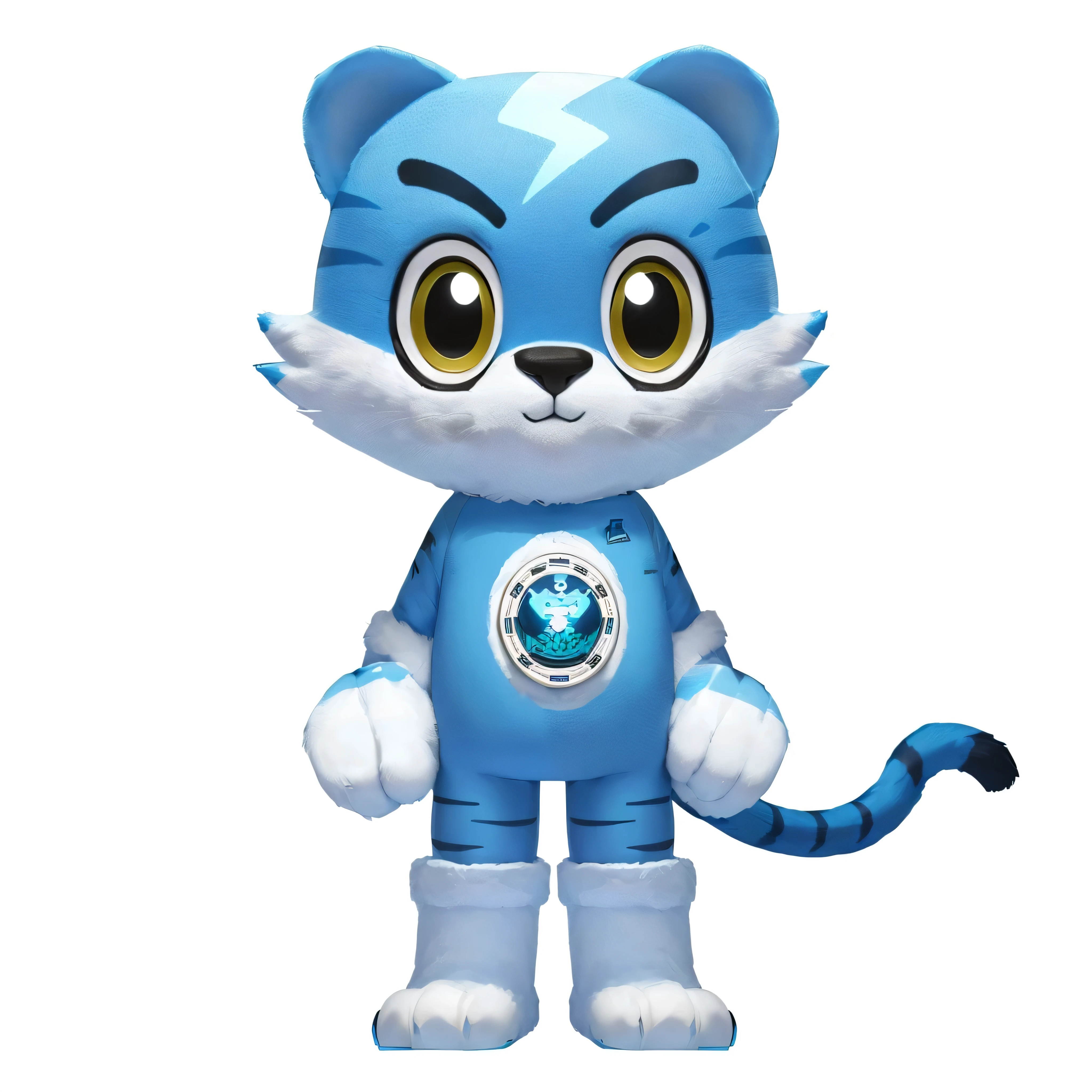 Close-up of a blue tiger,Its face is white,The body is blue, Gamble Watson, toonix characters, 3d model of japanese mascot, Mascot illustration, Sports Team Mascots, bluey, Blueshift Rendering, Full body mascot, Electric cat flying across the ice, mascot pop funko, Telegram Stickers, official concept art,masterpiece,High Detail,High Definition,8K