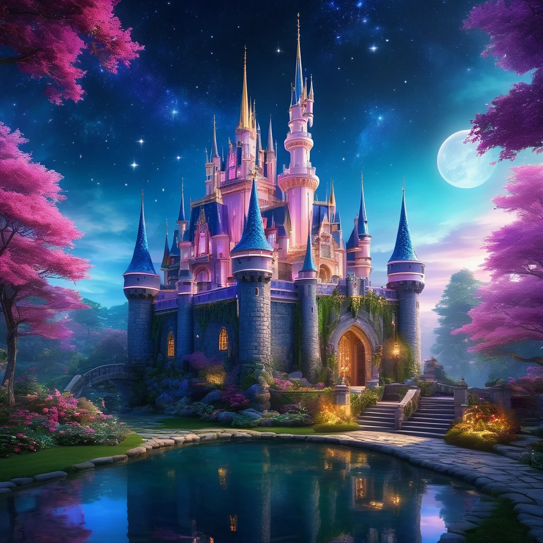 (best quality,4k,8k,highres,masterpiece:1.2),dream castle,fantasy,enchanted,spectacular architecture,grandiose design,ornate details,towering spires,grand entrance,majestic turrets,beautiful gardens,serene reflection,fantastical creatures,magical atmosphere,magical light,dramatic sky,vibrant colors,hint of mystery,impressive scale,ethereal beauty,exquisite craftsmanship,storybook-like,otherworldly ambience,intricate patterns,enchanted forest,luminous glow,whimsical elements,glittering stars,mystical aura,air of wonder,elegant charm,visionary masterpiece,fairy tale setting,hidden treasures,awe-inspiring,serenity and tranquility,timeless elegance,celestial inspiration,extraordinary,unforgettable,magical journey.