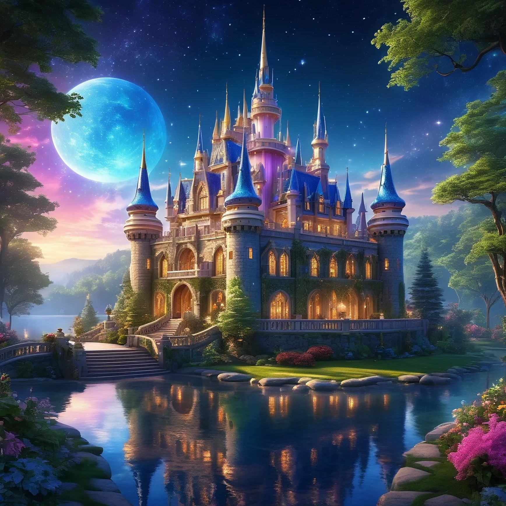 (best quality,4k,8k,highres,masterpiece:1.2),dream castle,fantasy,enchanted,spectacular architecture,grandiose design,ornate details,towering spires,grand entrance,majestic turrets,beautiful gardens,serene reflection,fantastical creatures,magical atmosphere,magical light,dramatic sky,vibrant colors,hint of mystery,impressive scale,ethereal beauty,exquisite craftsmanship,storybook-like,otherworldly ambience,intricate patterns,enchanted forest,luminous glow,whimsical elements,glittering stars,mystical aura,air of wonder,elegant charm,visionary masterpiece,fairy tale setting,hidden treasures,awe-inspiring,serenity and tranquility,timeless elegance,celestial inspiration,extraordinary,unforgettable,magical journey.